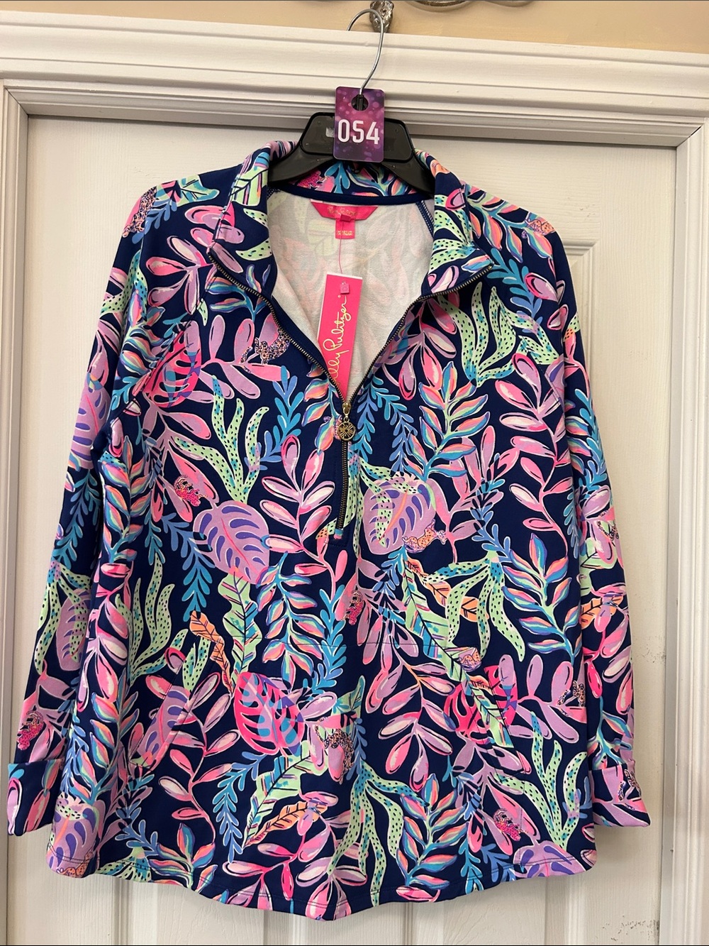 Lilly Pulitzer Navy Tropical Leaf-Print Zip Jacket